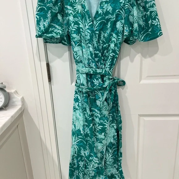 Mille Green Floral Print Cotton Wrap Maxi Helena Dress Sz M - Picture 3 of 9